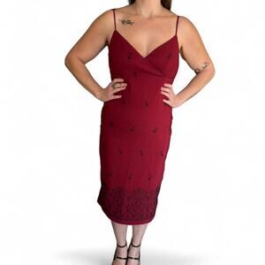 vintage Anthropologie red midi dress with embroidery size medium